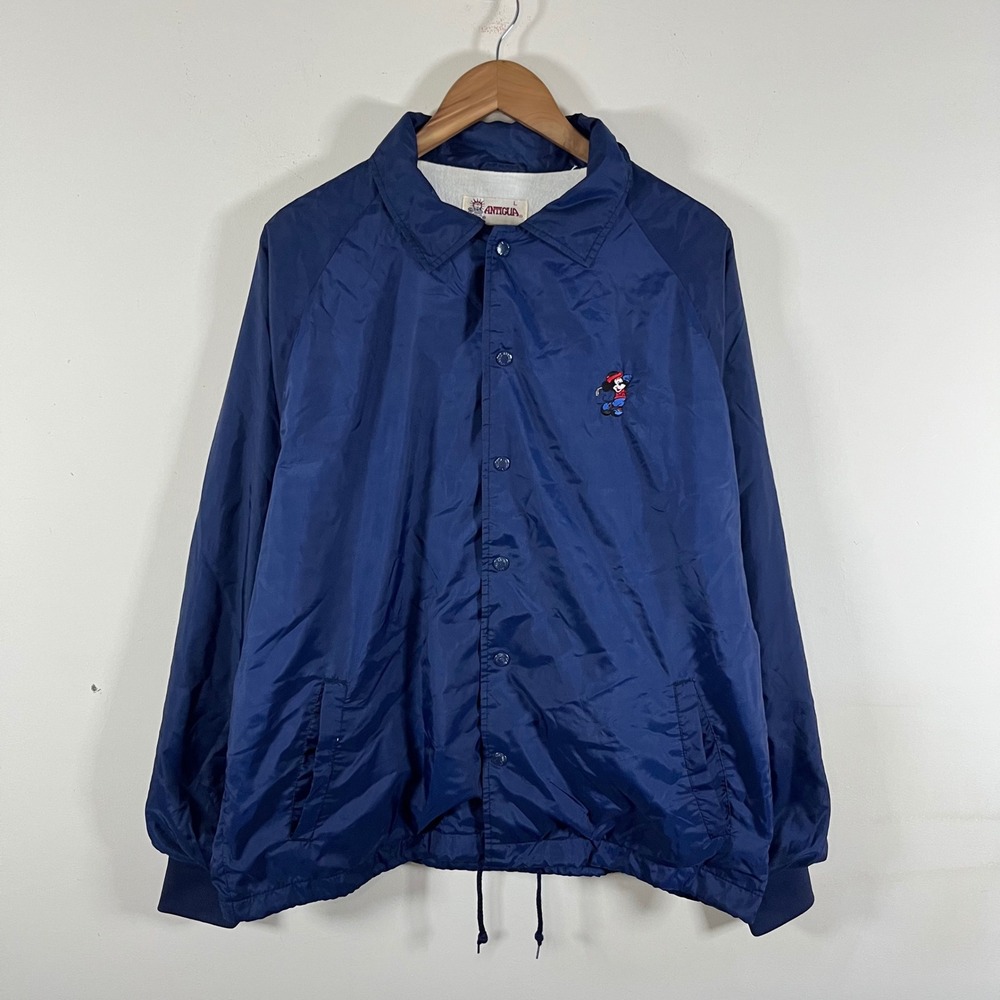 Vintage Antigua Embroidered Mickey Mouse Golf Windbreaker Snap Up Navy Large